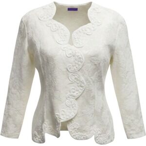 VTG Scott McClintock Gunne Sax Damask Lace Trim Jacket Womens 12 Cream Floral